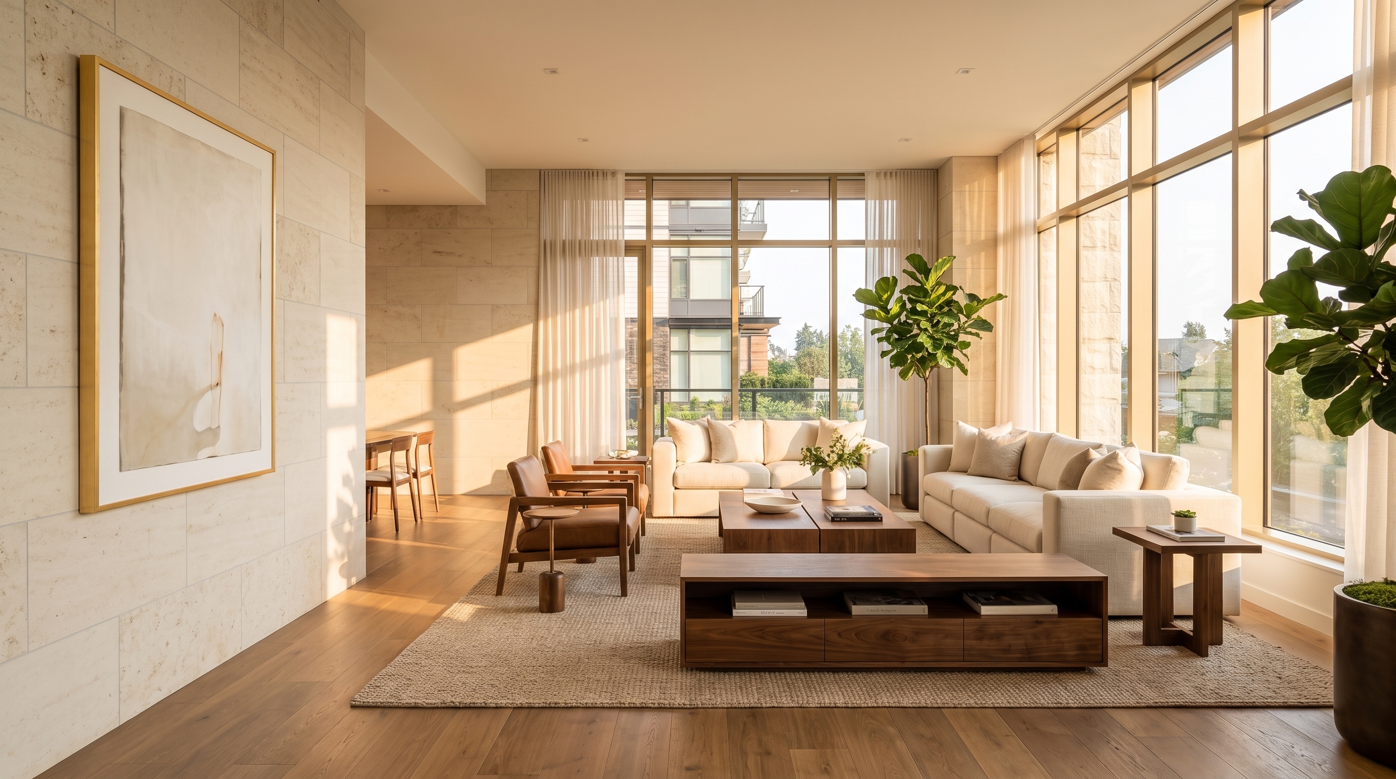 A warm, sunlit modern living room in a Vancouver home